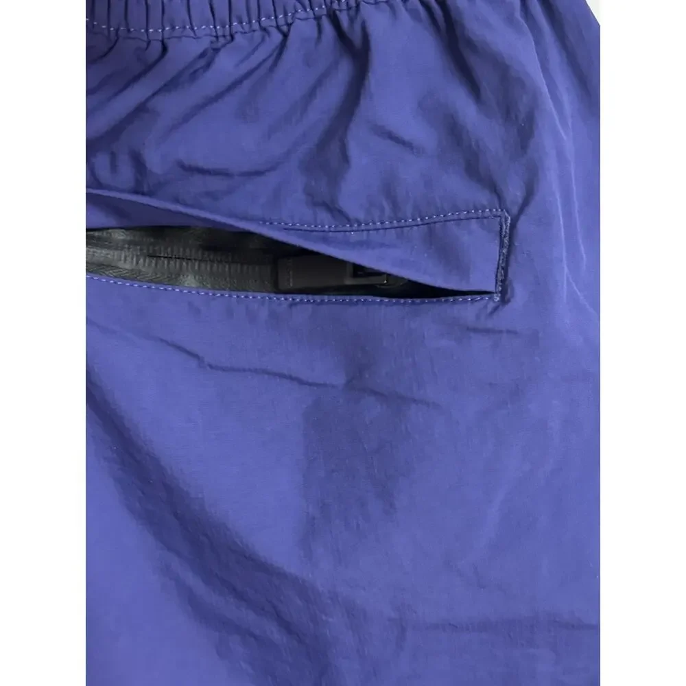 Feature Swim Trunks Men Medium Navy Blue Elastic Pockets Waist Athletic Shorts